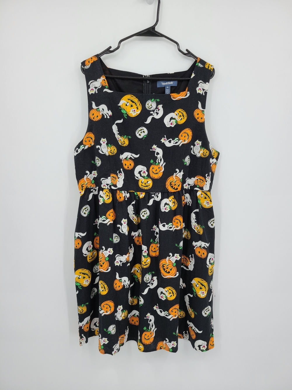 Modcloth SummerWeen Linen Blend Cats And Pumkins Dress Size 16 - Picture 11 of 12